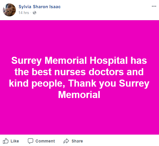 Screenshot of Sylvia Sharon Isaac's post on Facebook