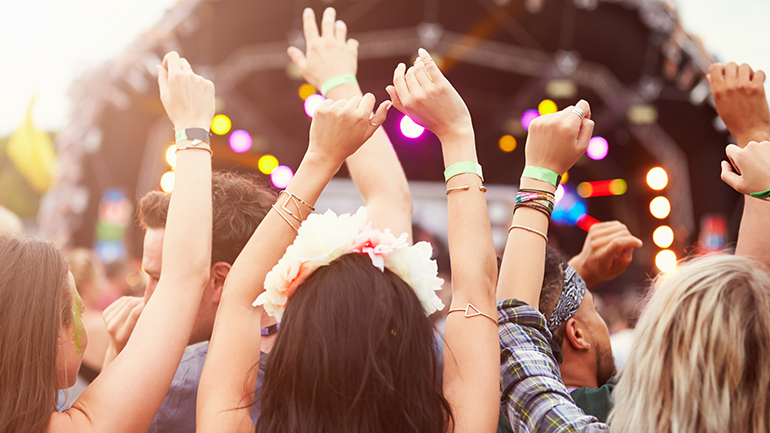 People enjoying and raising their hands in a concert