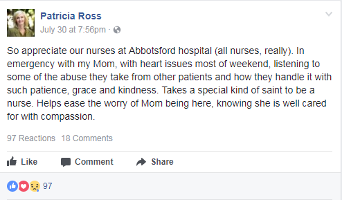 Screenshot of Patricia Ross' post on Facebook