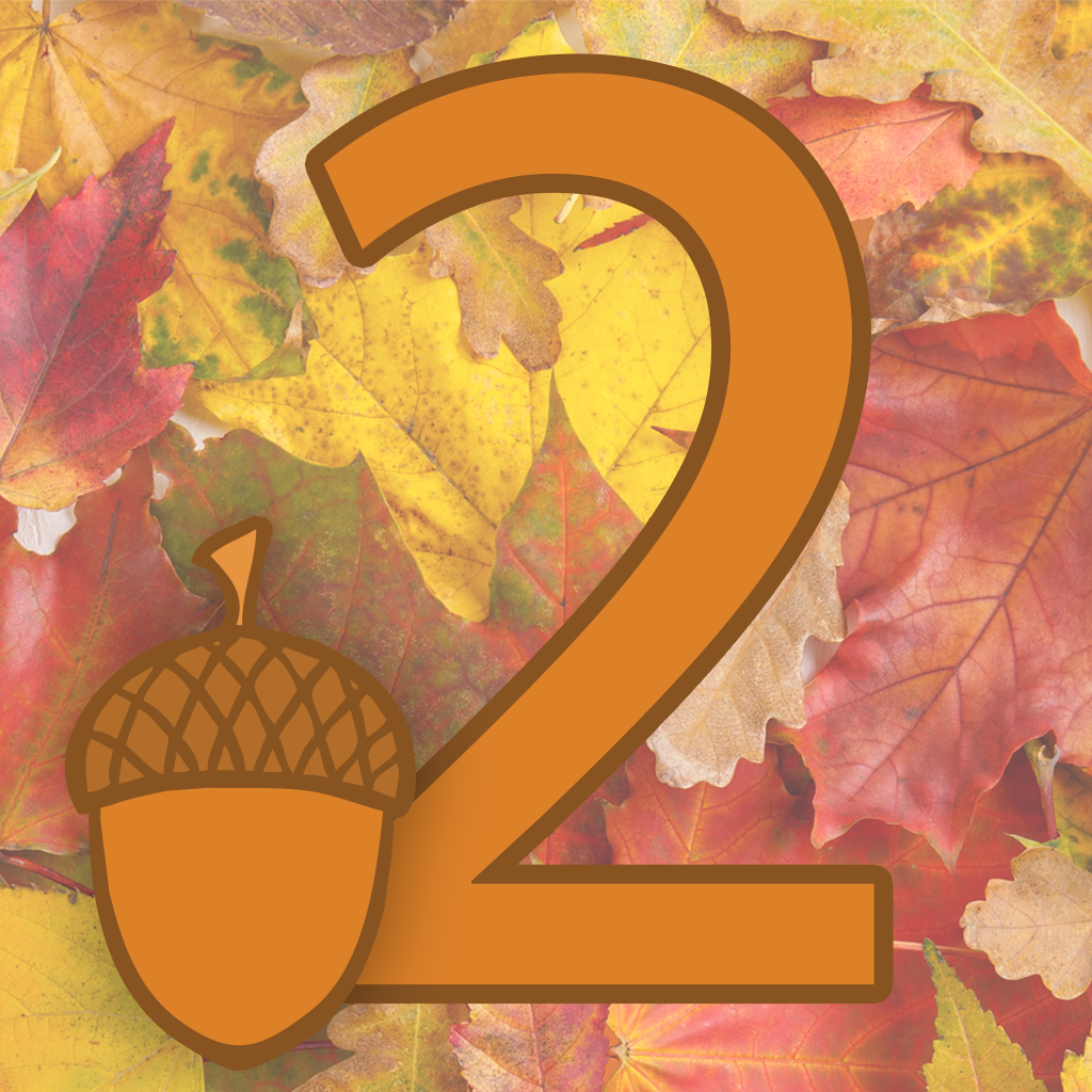 Number with two acorn at the bottom and leaves in the background