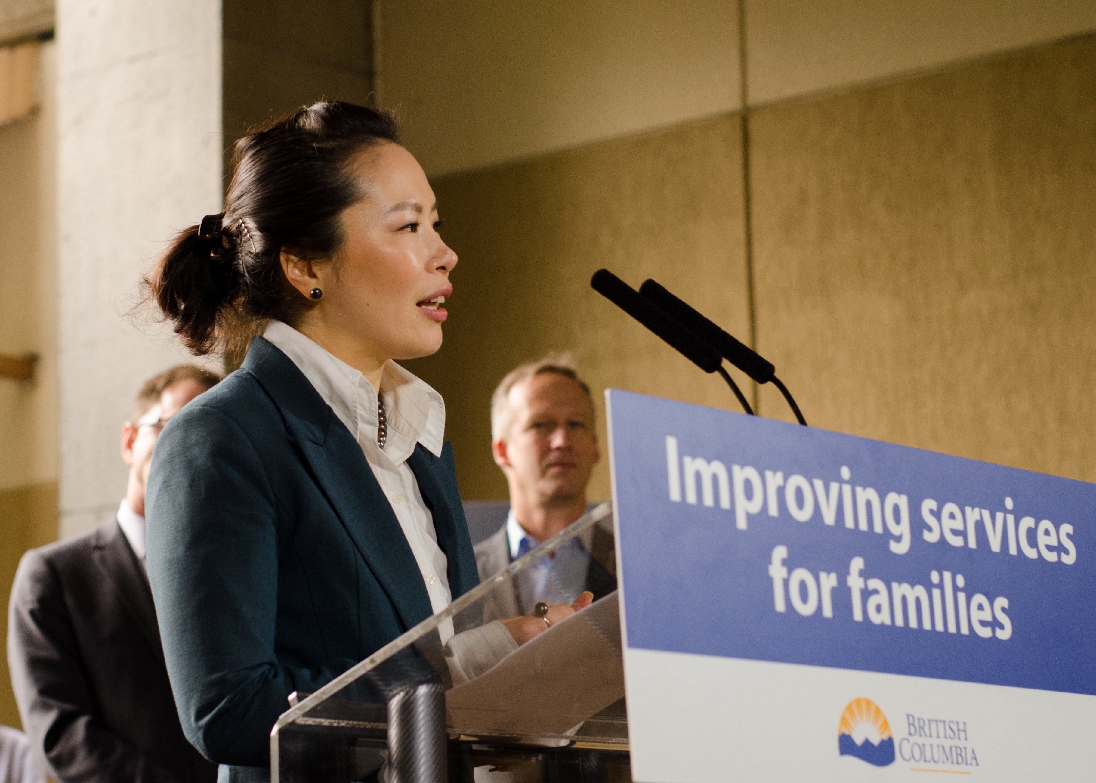 Dr. Victoria Lee, President and CEO of Fraser Health, speaks at the Eagle Ridge Hospital announcement.
