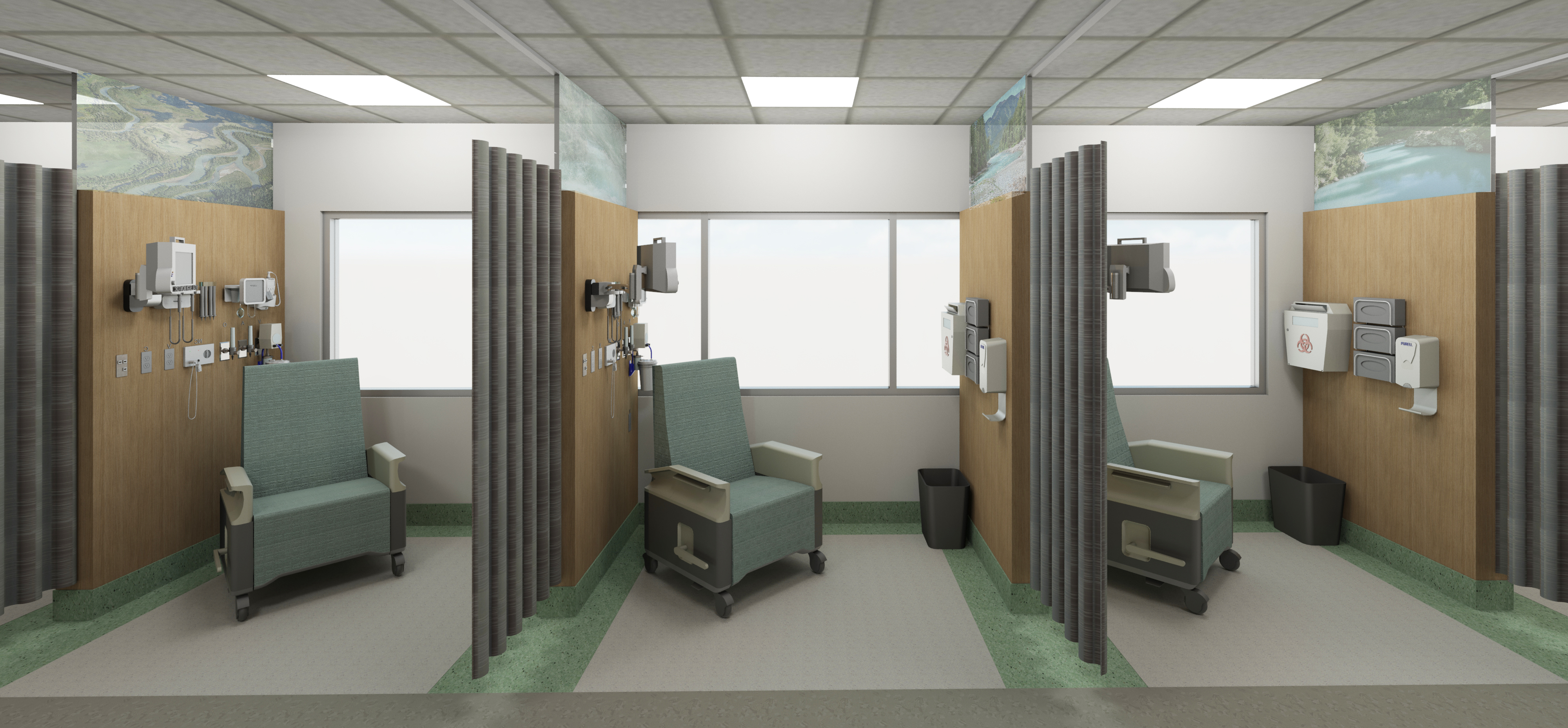 Concept rendering of single-patient treatment spaces in new emergency department. Designs may be subject to change. 