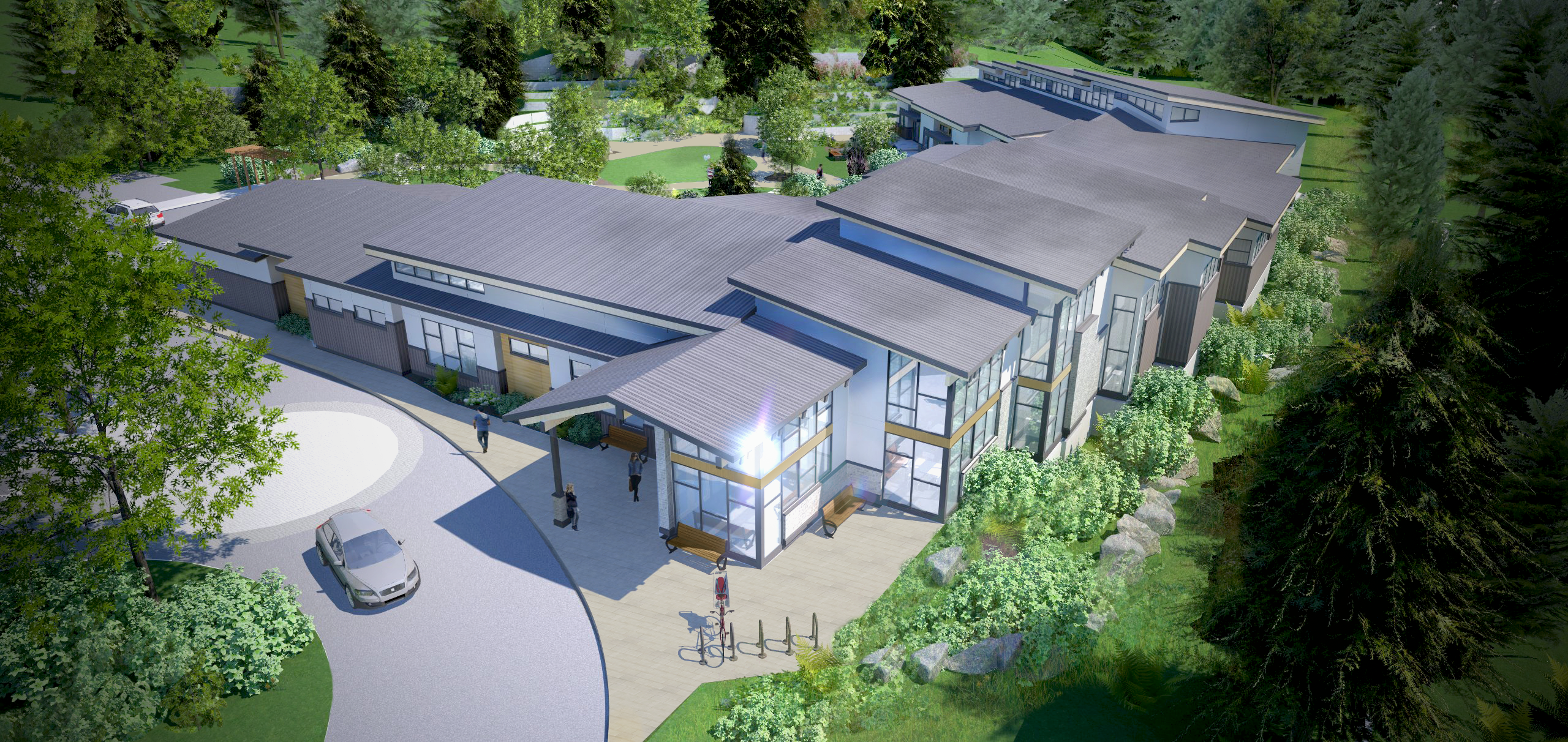 aerial view rendering of Langley Hospice front side