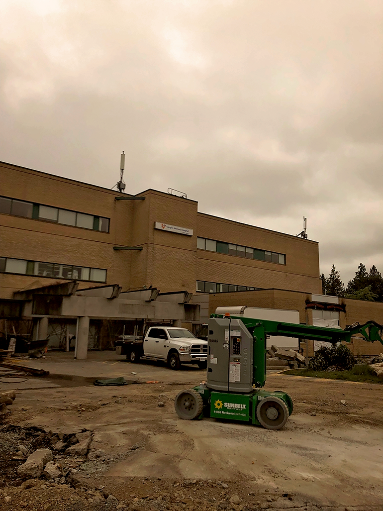 New main entrance construction begins at Langley Memorial Hospital.