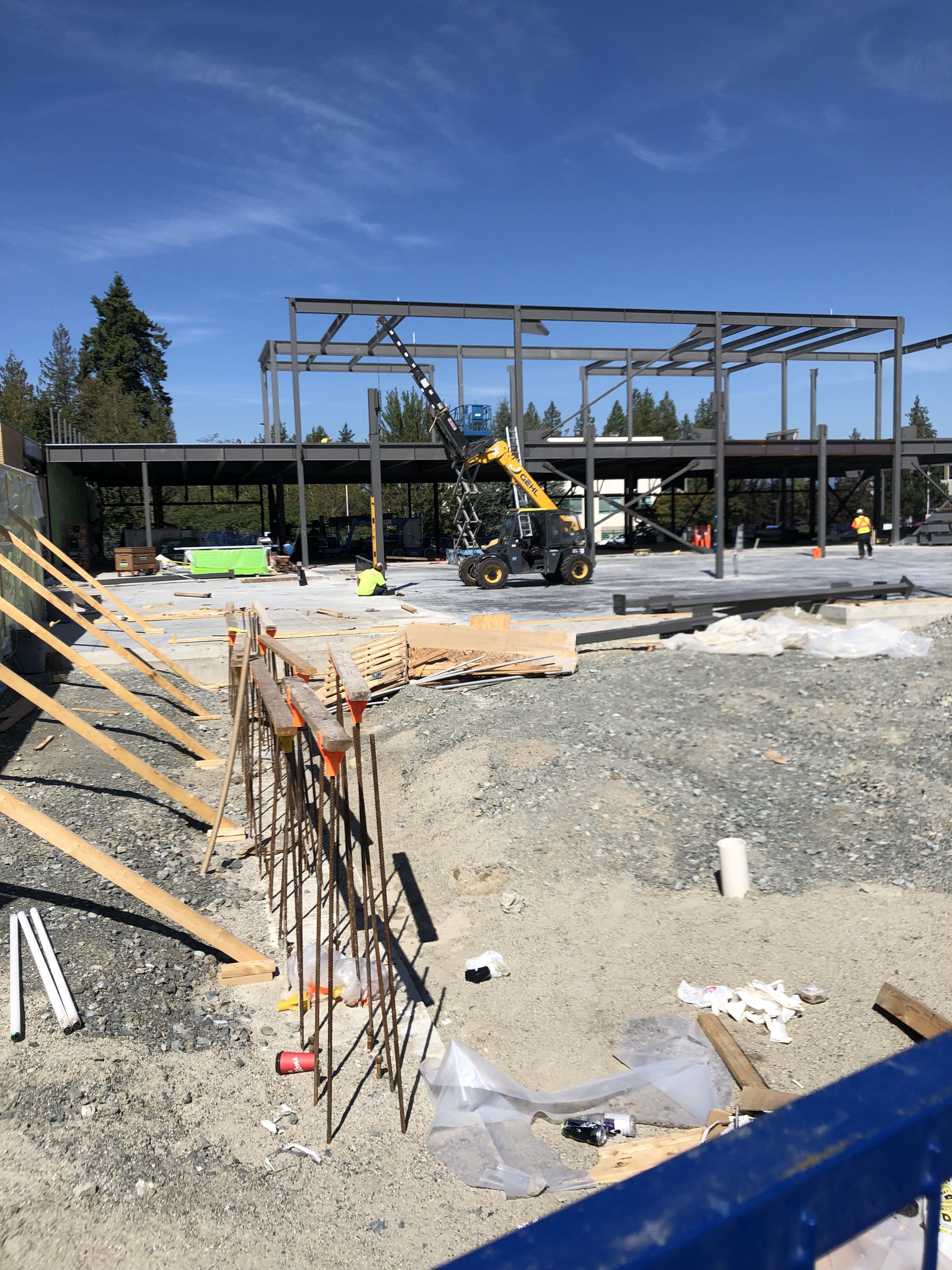 Crews work on the frame of the new emergency department, September 4, 2019.