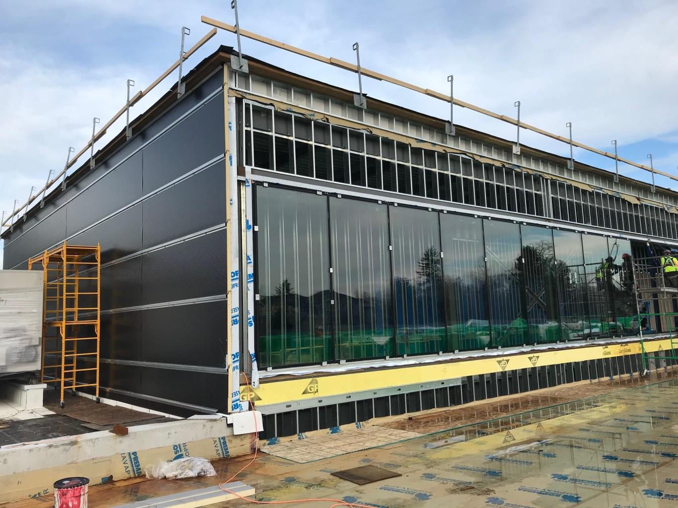 Roof top clearstory glazing being installed - January 15, 2020