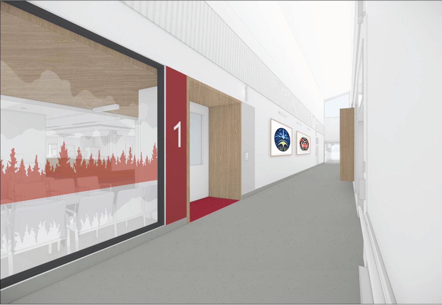 Concept rendering of the entrance to Zone One in the new emergency department. Designs may be subject to change.