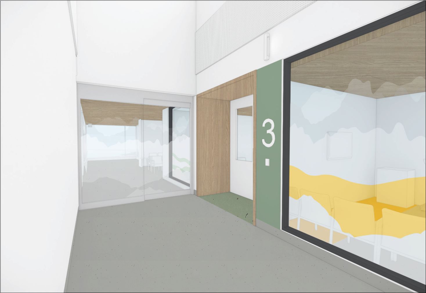 Concept rendering of the entrance to Zone Three in the new emergency department. Designs may be subject to change.