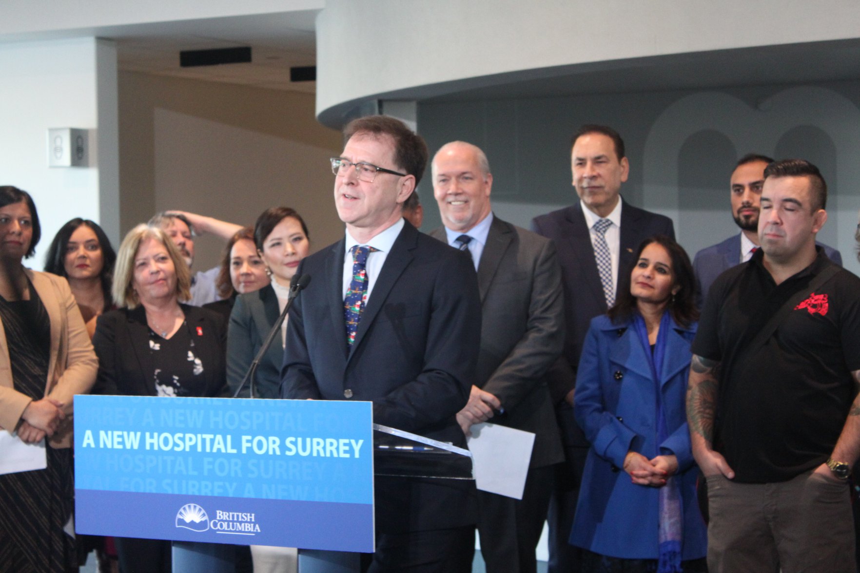 Minister of Health, Adrian Dix, speaking at announcement of new Surrey hospital. 