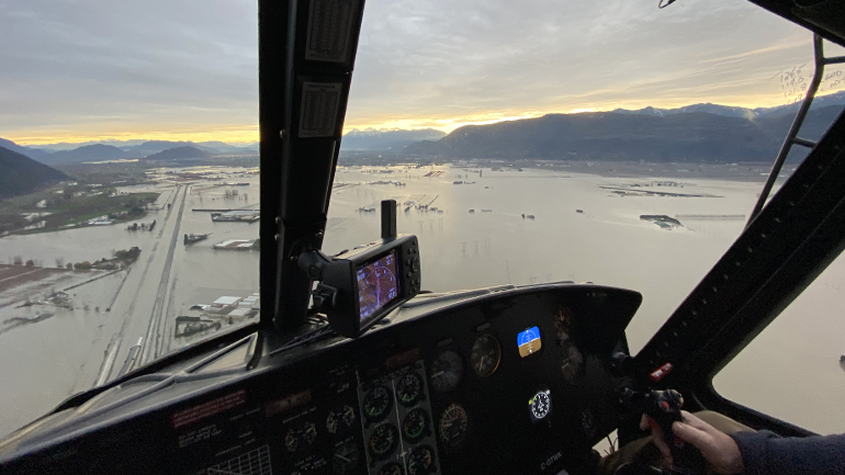 View of landscape from helicopter window.