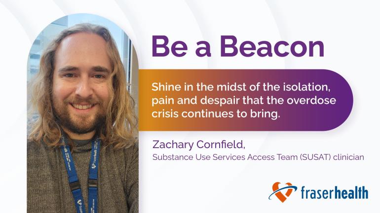Portrait of Zachary Cornfield with the title 'Be a Beacon'.