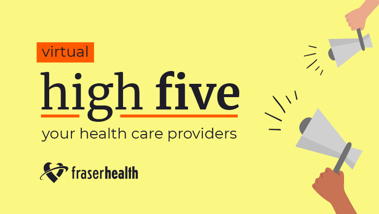 virtual high five your health care provider on a yellow background