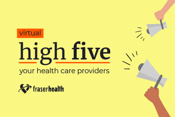 virtual high five your health care provider on a yellow background